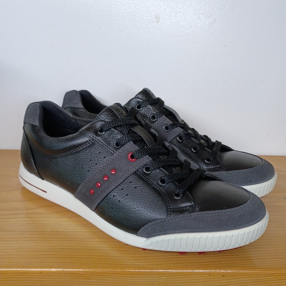 ECCO Men's Golf Street Golf Shoes Black Red Leather Men's Size EU 45 US 11-11.5